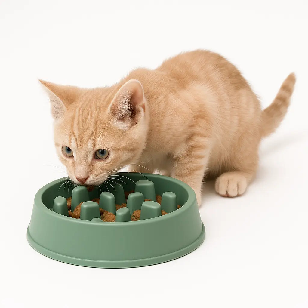 Chaton avec gamelle anti glouton pour chaton 